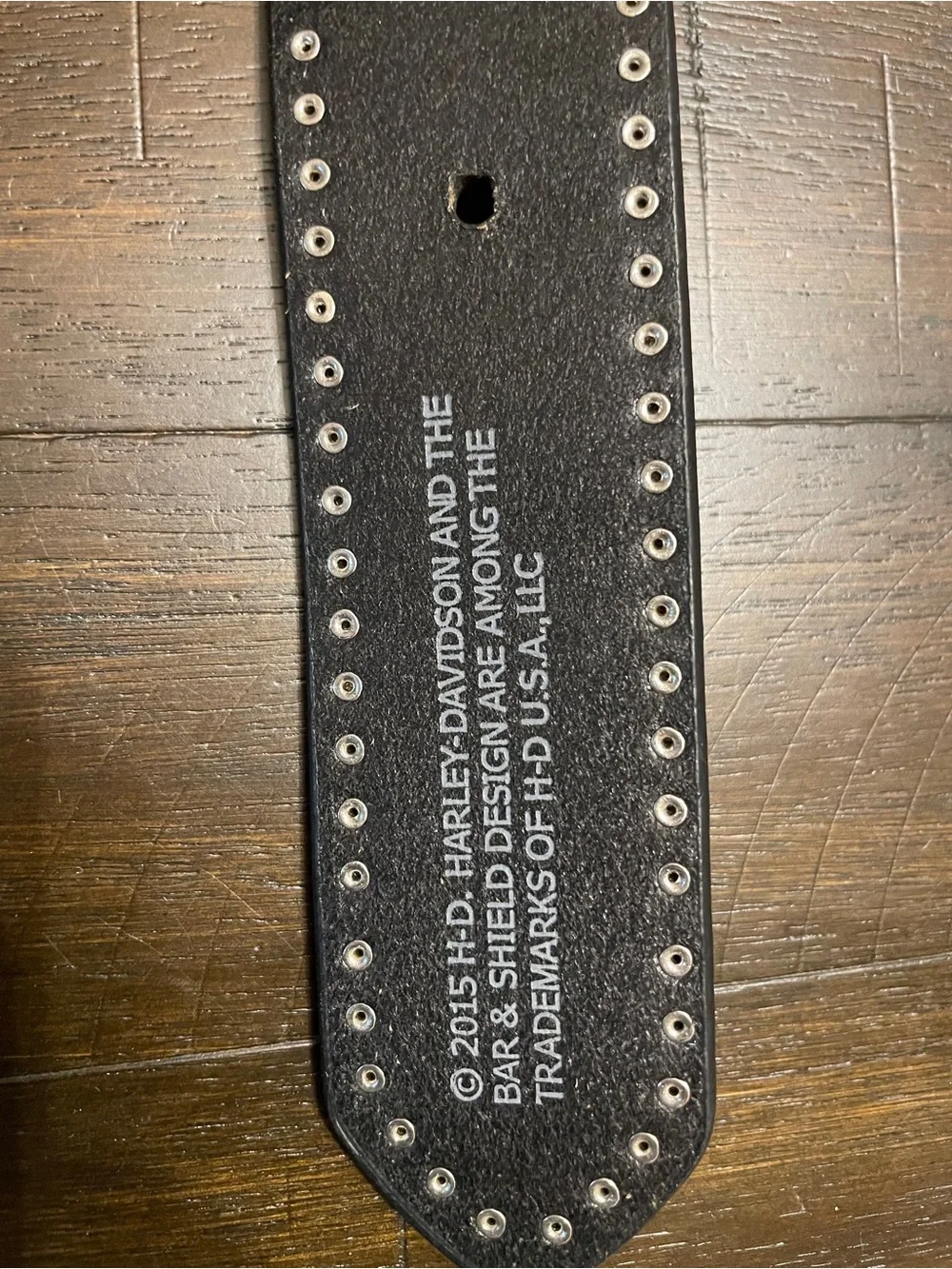 Harley-Davidson Black Leather Studded Belt with Branded Silver Ring Buckle